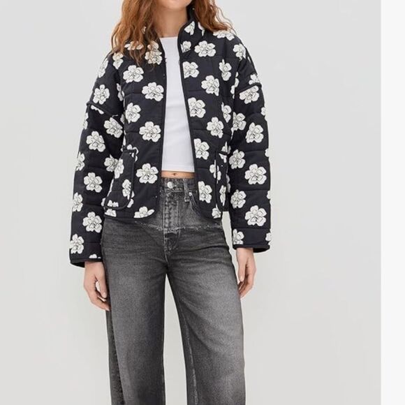 Free People Womens Jacket Chloe Floral Print Boho Quilted Slouchy Fashion L - Picture 3 of 7